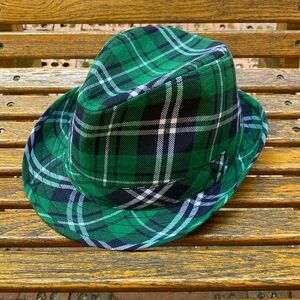 Green and blue Plaid Trilby hat short brim cap